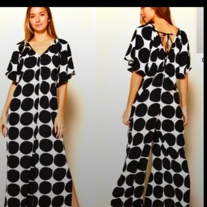 Ces Femme Black and White Polka Dot Jumpsuit with Flutter Sleeves